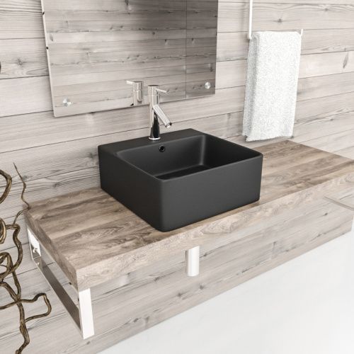 Раковина из сантехнического фаянса Esbano CIRCON-52 ESRNCIRC52MB 50х40 накладная цвет черный 1 отверстие под смеситель