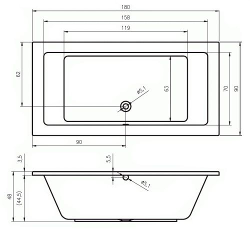 Ванна акриловая Riho LUSSO B026001005 180х90 пристенная прямоугольная без ножек - фото 2