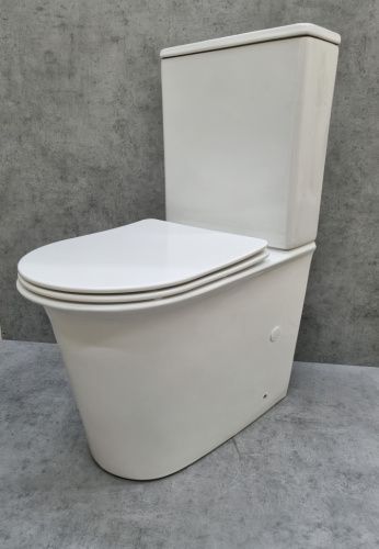 Унитаз напольный с бачком CeramaLux 1223A белый с сиденьем микролифт безободковый душевой смыв