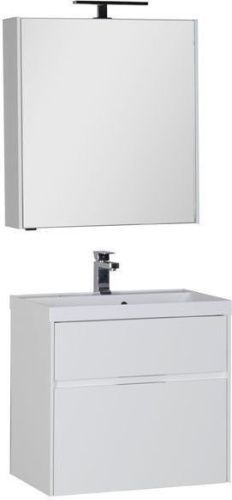 Комплект мебели: тумба с раковиной + зеркало-шкаф Aquanet Латина 00180123 70х50 напольный цвет белый
