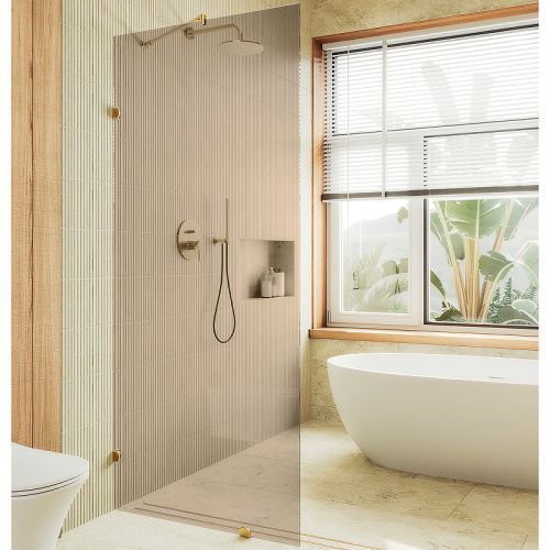 Душевая перегородка Maybah Glass MGD-262-3 80х195 стекло тонированное профиль золото