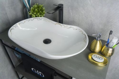 Раковина керамическая Gid 52221 70х40 накладная цвет белый без отверстий под смеситель