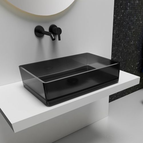 Раковина из полиэфирной смолы Abber KRISTALL AT2803Onyx 60х40 накладная цвет черный без отверстий под смеситель