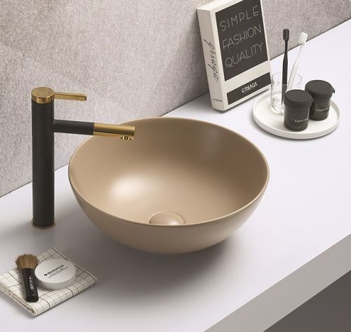 Раковина из сантехнического фаянса CeramaLux 104MC-1 40х40 накладная цвет коричневый без отверстий под смеситель