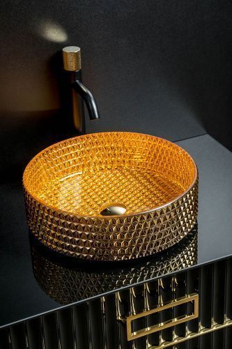 Раковина хрустальная Boheme NeoArt 817-G 40х40 накладная цвет золото без отверстий под смеситель