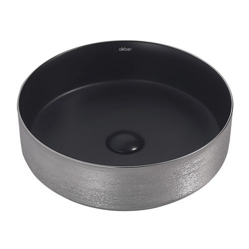 Раковина из сантехнического фаянса Abber BEQUEM AC2109BS 40х40 накладная цвет черный/серебро без отверстий под смеситель