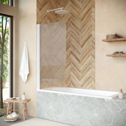 Душевая шторка на ванну Vegas-Glass EV+EV NOVO EV NOVO 76 01 Moru L 75х140 стекло рифленое профиль белый ориентация левая