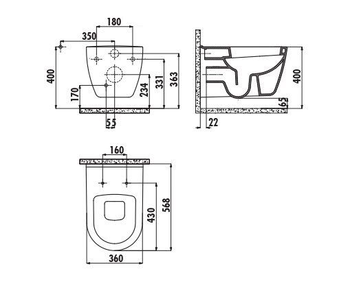 Чаша унитаза подвесная Creavit Patera TP328.001Z0 цвет белый без сиденья душевой смыв - фото 2