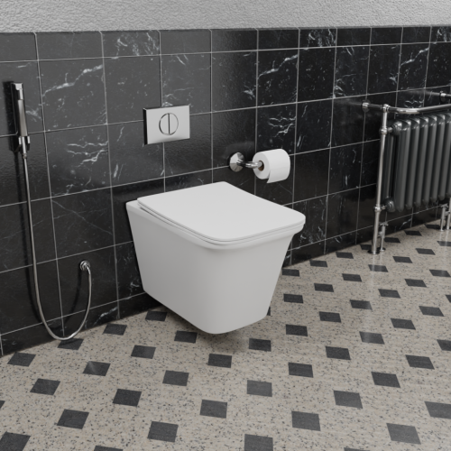 Унитаз подвесной CeramaLux 2622E белый с сиденьем микролифт каскадный смыв