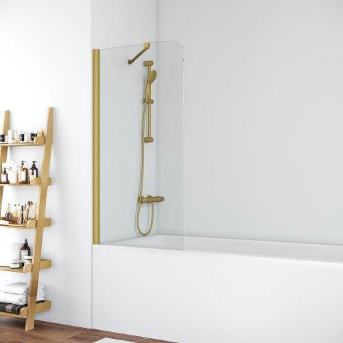 Душевая шторка на ванну Vegas-Glass EV+EV NOVO ST EV ST NOVO 76 03 01 75х140 стекло прозрачное профиль золото ориентация универсальная