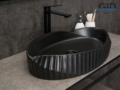Раковина керамическая Gid Creativo 53358 60х40 накладная цвет черный без отверстий под смеситель