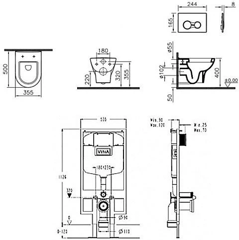 Комплект унитаз с инсталляцией и клавишей смыва Vitra Zentrum 9012B003-7206 - фото 2