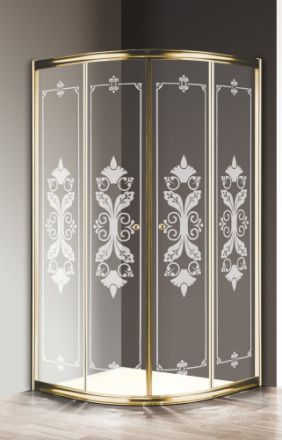 Душевой уголок Cezares GIUBILEO GIUBILEO-R-2-90-SCORREVOLE-CP-G 90х90 стекло с рисунком профиль золото без поддона