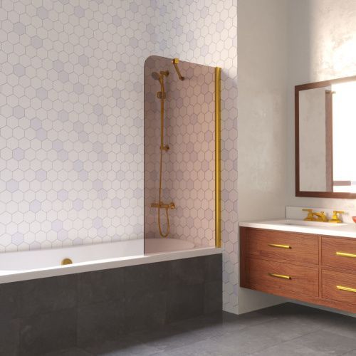 Душевая шторка на ванну Vegas-Glass EV LUX ST EV LUX ST 76 09 05 R 75х150 стекло тонированное профиль золото ориентация правая