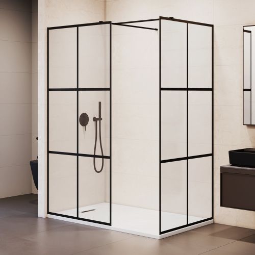 Душевая перегородка RGW Walk In 35102190-84 90х200 стекло с рисунком профиль черный