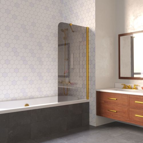 Душевая шторка на ванну Vegas-Glass EV LUX ST EV LUX ST 76 09 07 R 75х150 стекло тонированное профиль золото ориентация правая