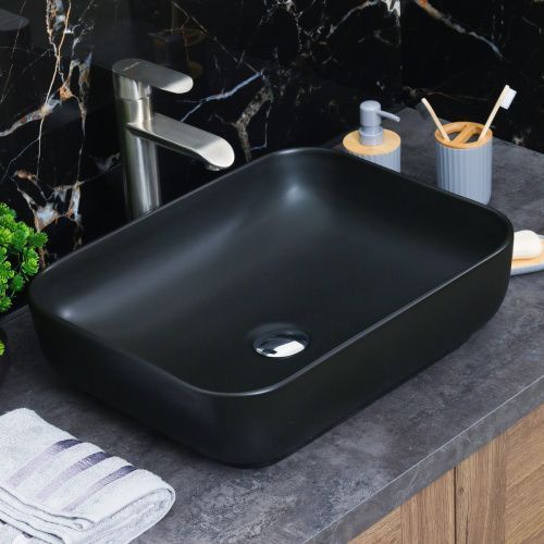 Раковина из сантехнического фарфора Melana 320353MB-805 50х40 накладная цвет черный без отверстий под смеситель