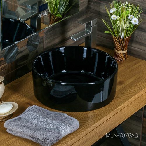 Раковина из сантехнического фарфора Melana 7078AB-805 40х40 накладная цвет черный без отверстий под смеситель
