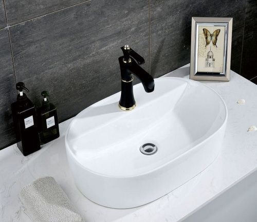 Раковина из сантехнического фаянса CeramaLux D1346 60х40 накладная цвет белый 1 отверстие под смеситель