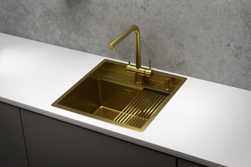 Кухонная мойка Granula Kitchen Space 5051, ЗОЛОТО САТИН 50х50 цвет золото поверхность матовая