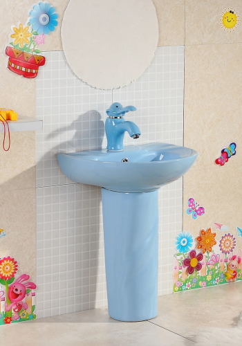Раковина керамическая Gid Aventura 69910 40х40 напольная цвет голубой 1 отверстие под смеситель