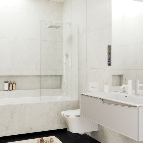 Душевая шторка на ванну Maybah Glass MGV-65-1у 90х140 стекло прозрачное профиль белый ориентация универсальная