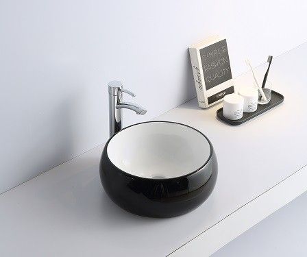 Раковина из сантехнического фаянса CeramaLux 5004BW 40х40 накладная цвет белый/черный без отверстий под смеситель