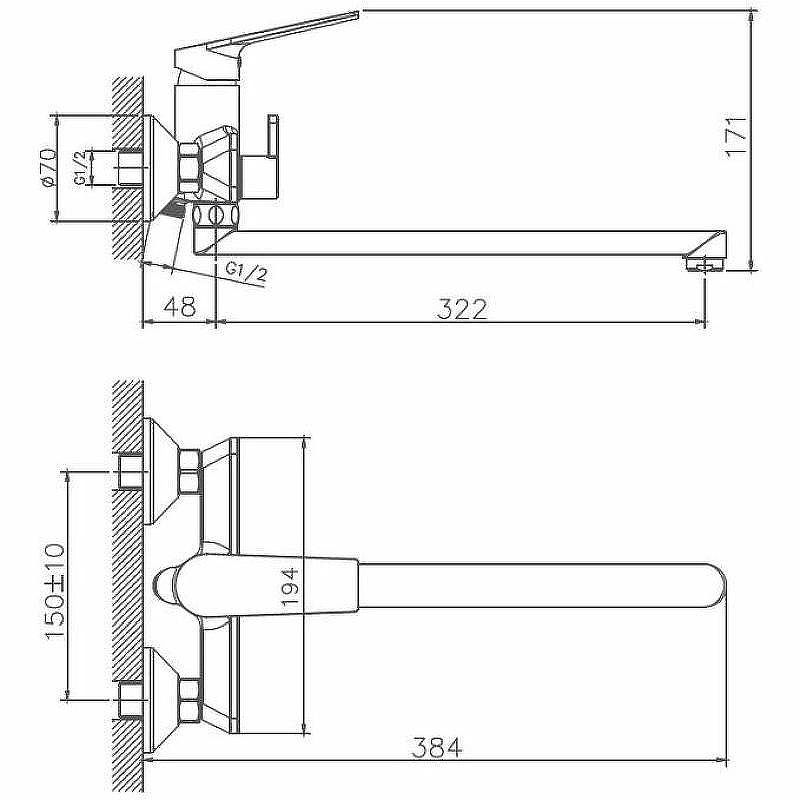 Смеситель для ванны и душа Haiba HB533-3 HB22533-3 настенный серый - фото 2