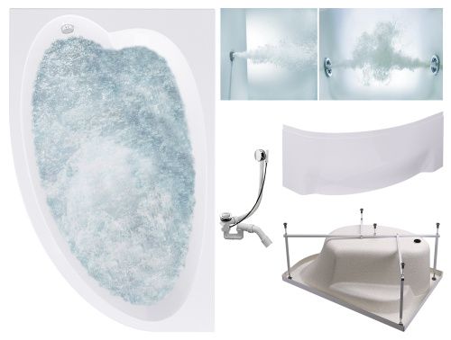 Ванна акриловая гидромассажная Timo IVA IVA1610L-KTIVA16-SPV1505-T-CM-T-BM-FPIVA16L 160х100 пристенная асимметричная с каркасом