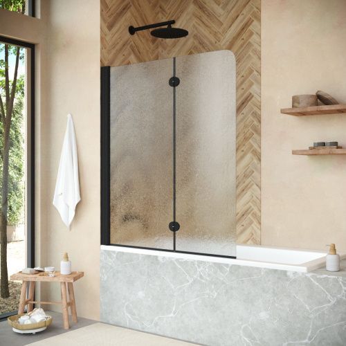 Душевая шторка на ванну Vegas-Glass E2V+E2V NOVO E2V NOVO 120 02М 02 L 120х140 стекло рифленое профиль черный ориентация левая