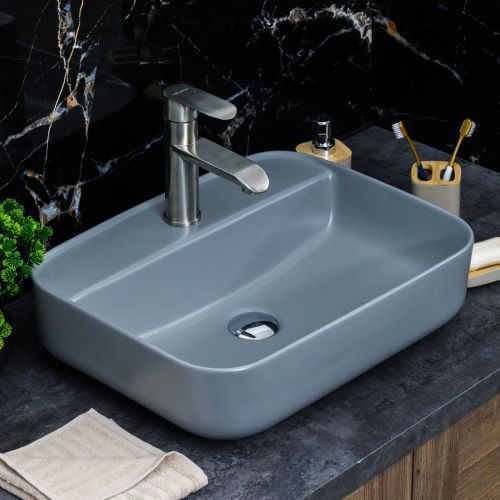 Раковина из сантехнического фарфора Melana 320353MG-805 50х40 накладная цвет серый без отверстий под смеситель