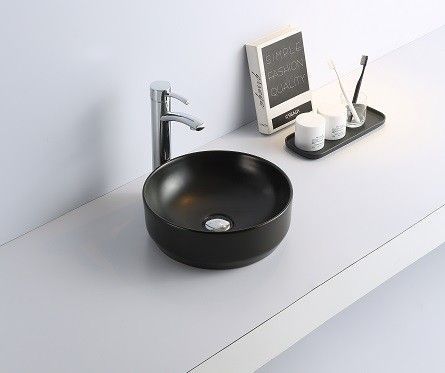 Раковина из сантехнического фаянса CeramaLux 7078DMB 30х30 накладная цвет черный без отверстий под смеситель