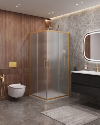 Душевой уголок Cezares MOLVENO MOLVENO-A-2-90-P-BORO 90х90 стекло рифленое профиль золото без поддона