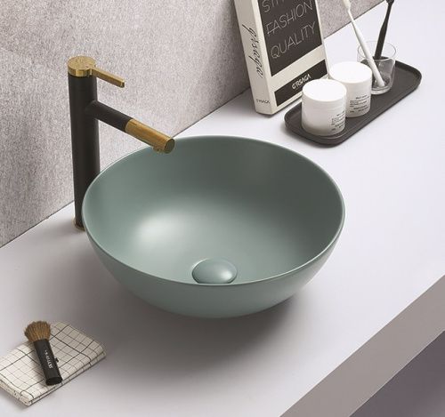 Раковина из сантехнического фаянса CeramaLux 104MLG-6 40х40 накладная цвет зеленый без отверстий под смеситель