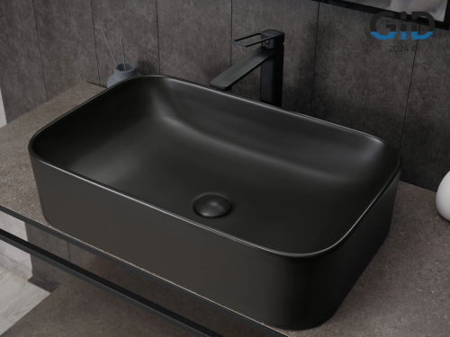 Раковина керамическая Gid Geométrico 53366 60х40 накладная цвет черный без отверстий под смеситель