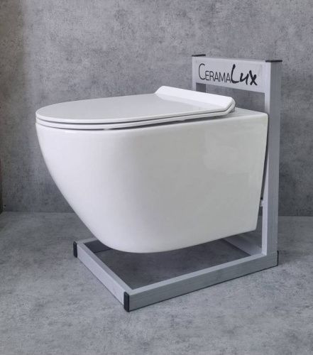 Унитаз подвесной CeramaLux 2196-2 белый с сиденьем микролифт каскадный смыв