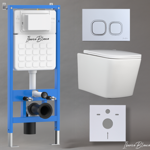 Комплект унитаз с инталляцией и клавишей смыва Iberica Blanca TOLEDO ALTO IB001.TLA.234.834