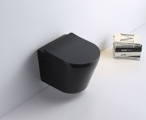 Унитаз подвесной CeramaLux B2330B черный с сиденьем микролифт каскадный смыв