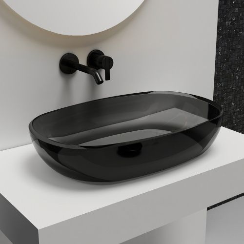 Раковина из полиэфирной смолы Abber KRISTALL AT2805Onyx 60х40 накладная цвет черный без отверстий под смеситель