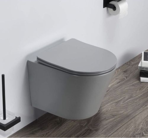 Унитаз подвесной CeramaLux B2330-3MH серый с сиденьем микролифт каскадный смыв