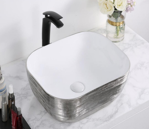 Раковина из сантехнического фаянса CeramaLux D1333H131 50х30 накладная цвет хром без отверстий под смеситель