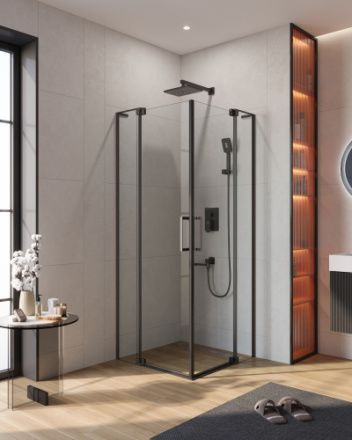 Душевой уголок Cezares SLIDER SLIDER-A-2-80/90-C-NERO 80х80 стекло прозрачное профиль черный без поддона