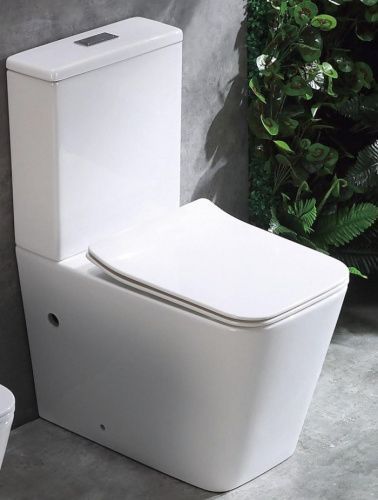 Унитаз напольный с бачком CeramaLux 2170AXMW белый с сиденьем микролифт безободковый каскадный смыв