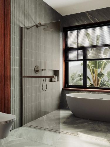 Душевая перегородка Maybah Glass MGD-727-2ш 80х195 стекло тонированное профиль бронза