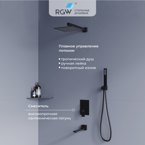 Душевая система RGW Shower Panels 51140856-04 встраиваемая в стену цвет черный