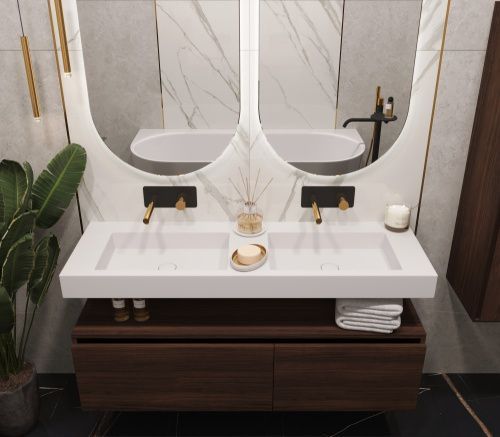 Раковина из искусственного камня Armadi Art Flat 888-140 140х50 подвесная цвет белый без отверстий под смеситель