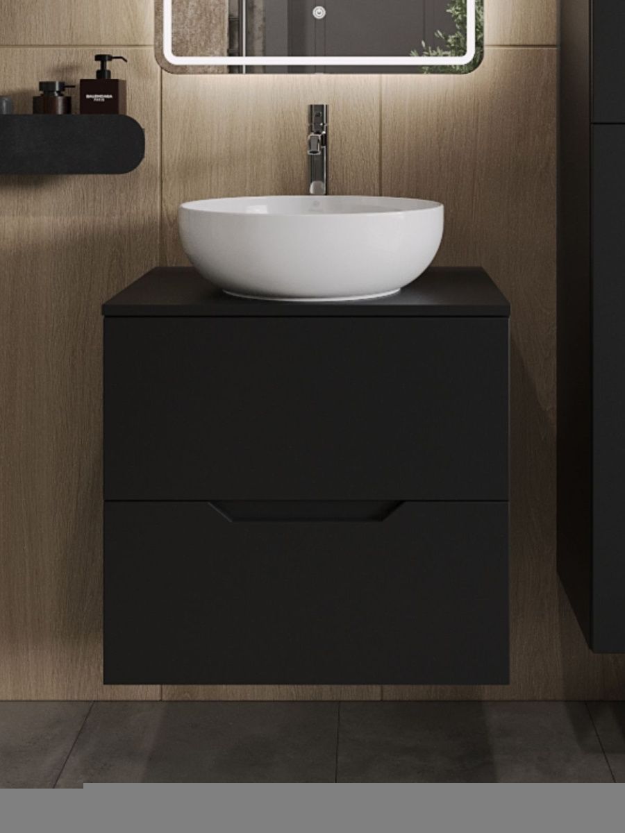 Тумба с раковиной Orange Line Li-60TubMDF+B07-420W 60х50 подвесная цвет черный - фото 3