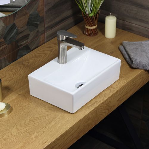 Раковина из сантехнического фарфора Melana A301-803 40х30 накладная цвет белый 1 отверстие под смеситель