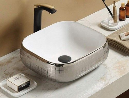 Раковина из сантехнического фаянса CeramaLux 78321 50х40 накладная цвет белый без отверстий под смеситель