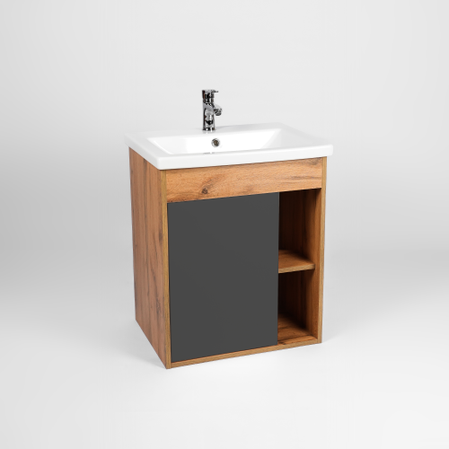 Тумба под раковину Viant Бостон VBOS60COG-T1STP 60х40 подвесная цвет серый/коричневый